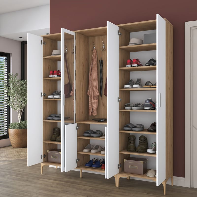 Garderobestativ Wallxpert Gala hylde EA 156 (180 x 198,6 x 37,5 cm) valnød hvid - Valnød og hvid - Møbler - Entrémøbler - Møbelsæt til hall og entre