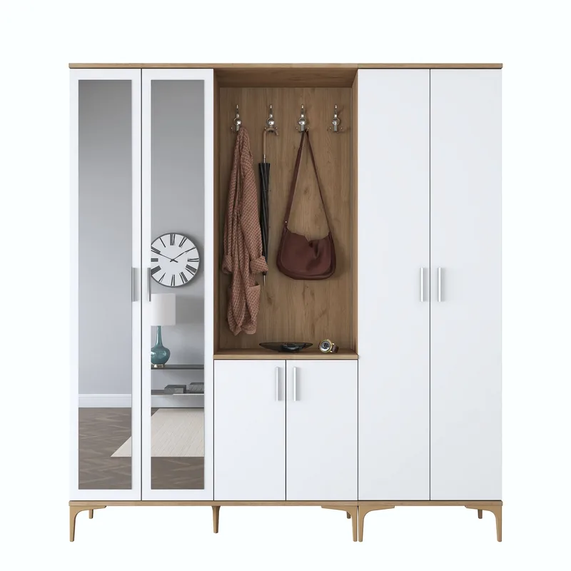 Garderobestativ Wallxpert Gala Shelf EA154 (180 x 198,6 x 37,5 cm) Valnød Hvid - Valnød og hvid - Møbler - Entrémøbler - Møbelsæt til hall og entre