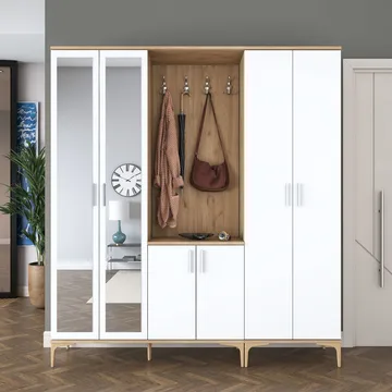 Garderobestativ Wallxpert Gala Shelf EA154 (180 x 198,6 x 37,5 cm) Valnød Hvid - Valnød og hvid - Møbler - Entrémøbler - Møbelsæt til hall og entre