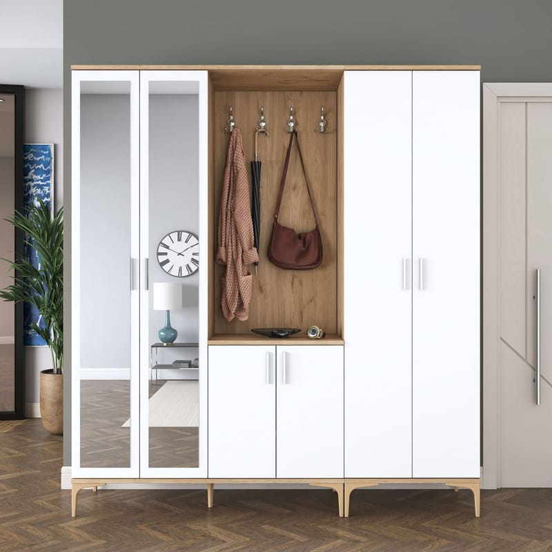 Garderobestativ Wallxpert Gala Shelf EA154 (180 x 198,6 x 37,5 cm) Valnød Hvid - Valnød og hvid - Møbler - Entrémøbler - Møbelsæt til hall og entre