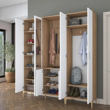 Garderobestativ Wallxpert Gala Shelf EA154 (180 x 198,6 x 37,5 cm) Valnød Hvid - Valnød og hvid - Møbler - Entrémøbler - Møbelsæt til hall og entre