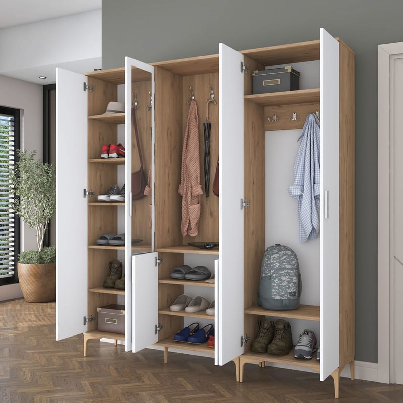 Garderobestativ Wallxpert Gala Shelf EA154 (180 x 198,6 x 37,5 cm) Valnød Hvid - Valnød og hvid - Møbler - Entrémøbler - Møbelsæt til hall og entre