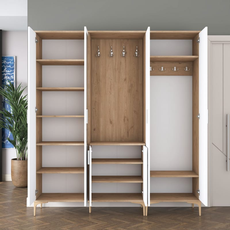 Garderobestativ Wallxpert Gala Shelf EA154 (180 x 198,6 x 37,5 cm) Valnød Hvid - Valnød og hvid - Møbler - Entrémøbler - Møbelsæt til hall og entre