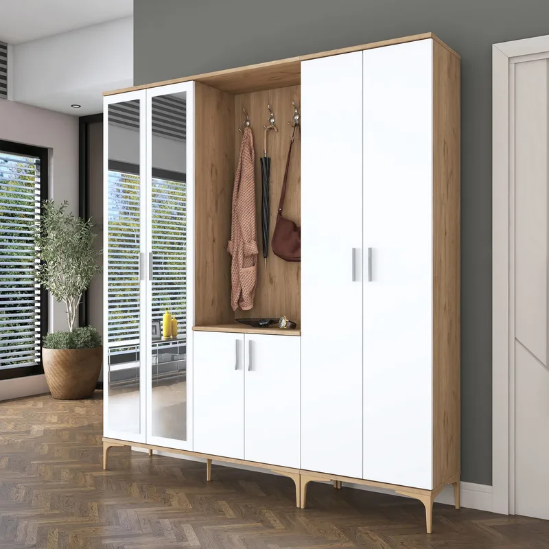 Garderobestativ Wallxpert Gala Shelf EA154 (180 x 198,6 x 37,5 cm) Valnød Hvid - Valnød og hvid - Møbler - Entrémøbler - Møbelsæt til hall og entre