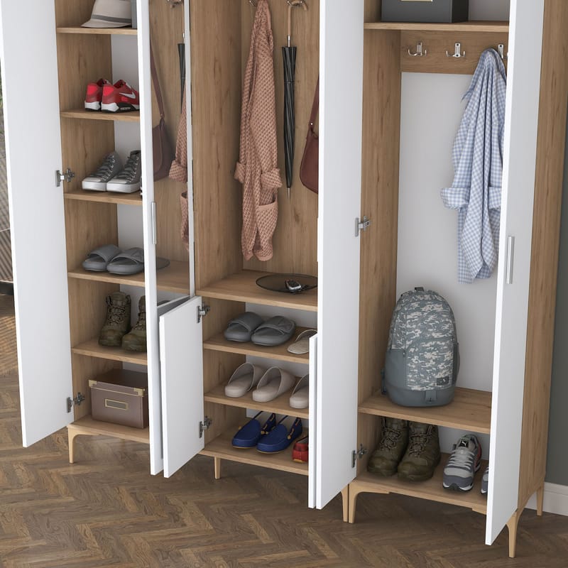 Garderobestativ Wallxpert Gala Shelf EA154 (180 x 198,6 x 37,5 cm) Valnød Hvid - Valnød og hvid - Møbler - Entrémøbler - Møbelsæt til hall og entre