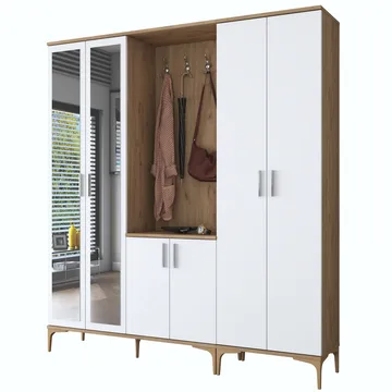 Garderobestativ Wallxpert Gala Shelf EA154 (180 x 198,6 x 37,5 cm) Valnød Hvid - Valnød og hvid - Møbler - Entrémøbler - Møbelsæt til hall og entre