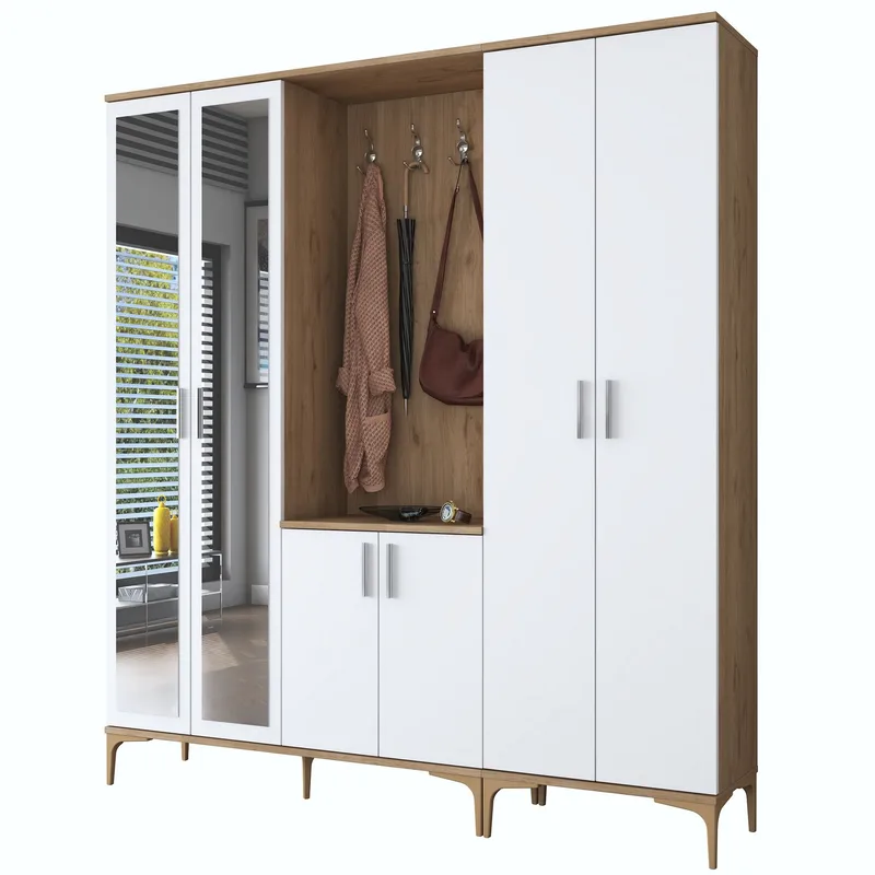 Garderobestativ Wallxpert Gala Shelf EA154 (180 x 198,6 x 37,5 cm) Valnød Hvid, Valnød og hvid