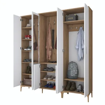 Garderobestativ Wallxpert Gala Shelf EA154 (180 x 198,6 x 37,5 cm) Valnød Hvid - Valnød og hvid - Møbler - Entrémøbler - Møbelsæt til hall og entre