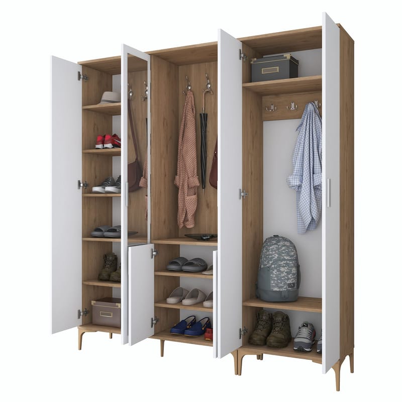 Garderobestativ Wallxpert Gala Shelf EA154 (180 x 198,6 x 37,5 cm) Valnød Hvid - Valnød og hvid - Møbler - Entrémøbler - Møbelsæt til hall og entre