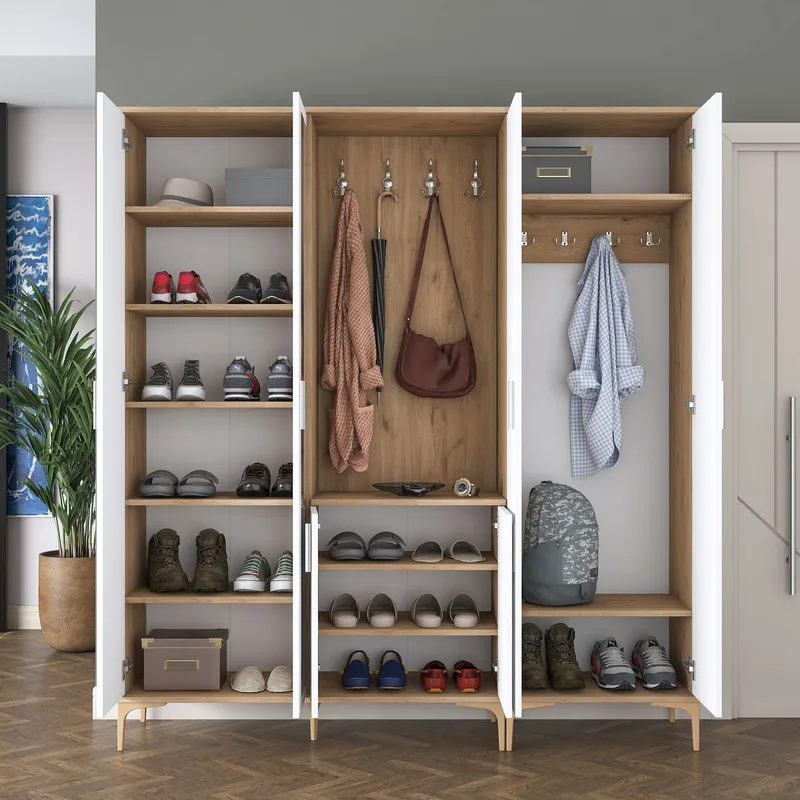 Garderobestativ Wallxpert Gala Shelf EA154 (180 x 198,6 x 37,5 cm) Valnød Hvid - Valnød og hvid - Møbler - Entrémøbler - Møbelsæt til hall og entre