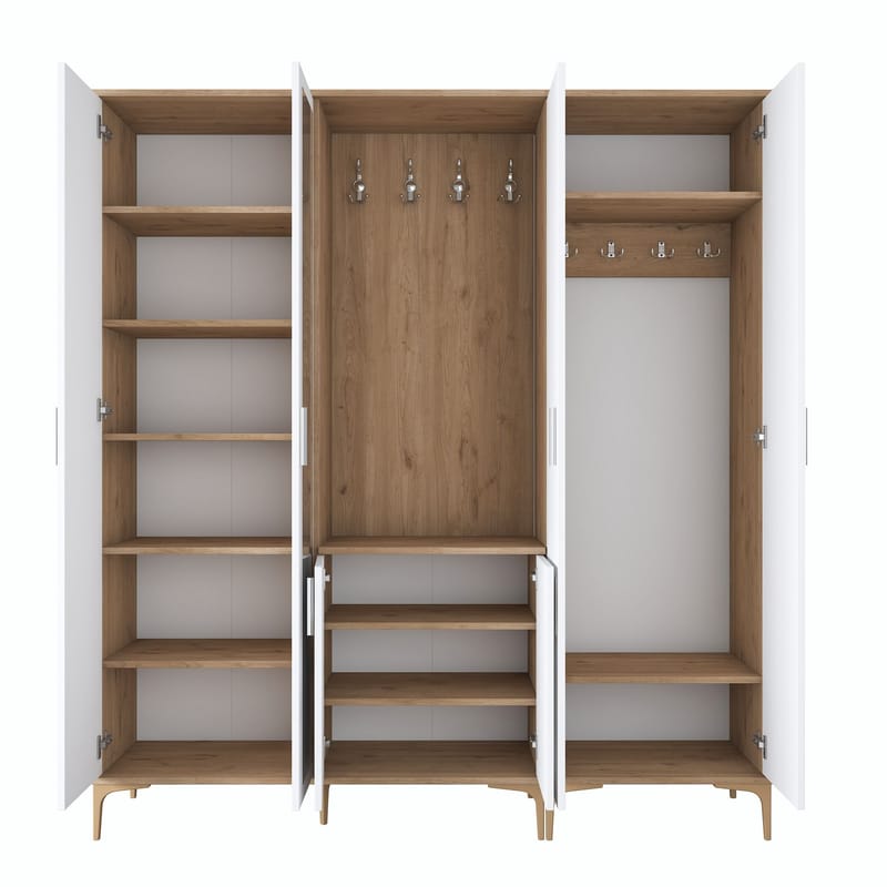 Garderobestativ Wallxpert Gala Shelf EA154 (180 x 198,6 x 37,5 cm) Valnød Hvid - Valnød og hvid - Møbler - Entrémøbler - Møbelsæt til hall og entre