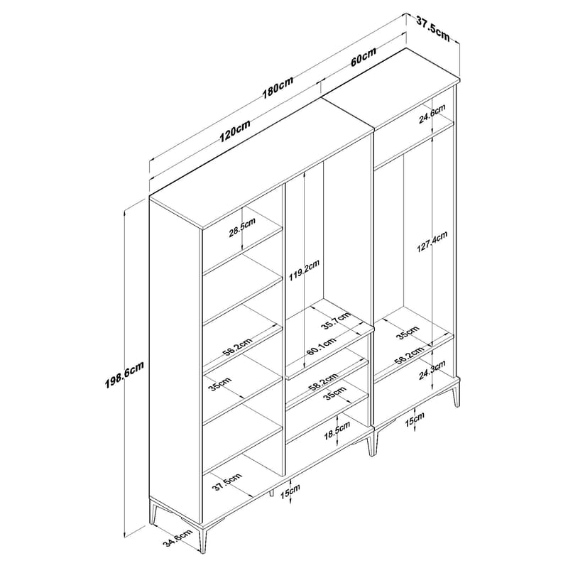 Garderobestativ Wallxpert Gala Shelf EA154 (180 x 198,6 x 37,5 cm) Valnød Hvid - Valnød og hvid - Møbler - Entrémøbler - Møbelsæt til hall og entre
