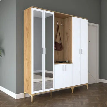 Garderobestativ Wallxpert Gala Shelf EA154 (180 x 198,6 x 37,5 cm) Valnød Hvid - Valnød og hvid - Møbler - Entrémøbler - Møbelsæt til hall og entre