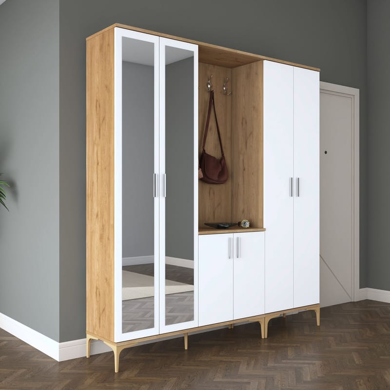 Garderobestativ Wallxpert Gala Shelf EA154 (180 x 198,6 x 37,5 cm) Valnød Hvid - Valnød og hvid - Møbler - Entrémøbler - Møbelsæt til hall og entre