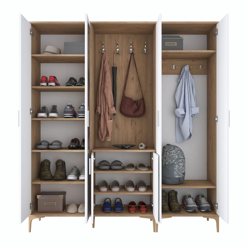 Garderobestativ Wallxpert Gala Shelf EA154 (180 x 198,6 x 37,5 cm) Valnød Hvid - Valnød og hvid - Møbler - Entrémøbler - Møbelsæt til hall og entre