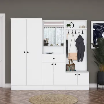 Garderobestativ Wallxpert Hyla (199,4 x 182,2 x 37,5 cm) Hvid - Hvid - Møbler - Entrémøbler - Møbelsæt til hall og entre
