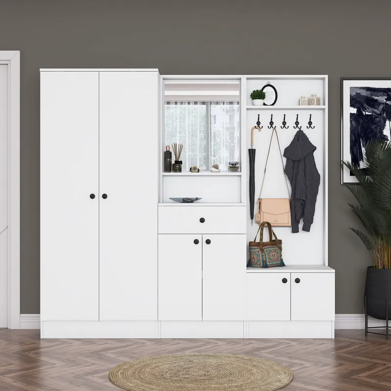 Garderobestativ Wallxpert Hyla (199,4 x 182,2 x 37,5 cm) Hvid - Hvid - Møbler - Entrémøbler - Møbelsæt til hall og entre