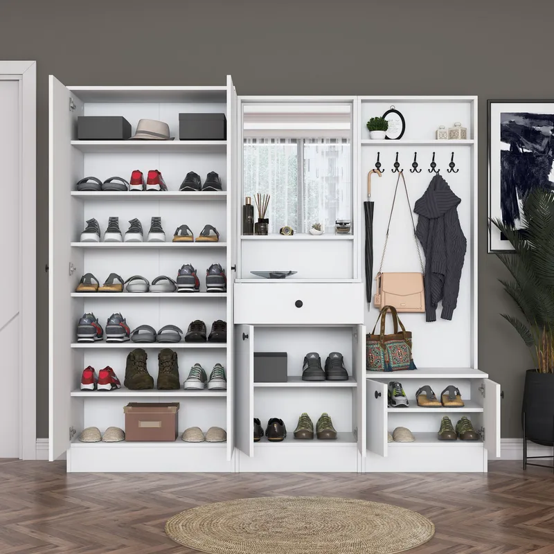 Garderobestativ Wallxpert Hyla (199,4 x 182,2 x 37,5 cm) Hvid - Hvid - Møbler - Entrémøbler - Møbelsæt til hall og entre