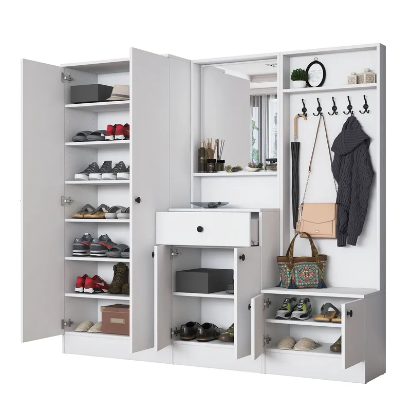 Garderobestativ Wallxpert Hyla (199,4 x 182,2 x 37,5 cm) Hvid - Hvid - Møbler - Entrémøbler - Møbelsæt til hall og entre
