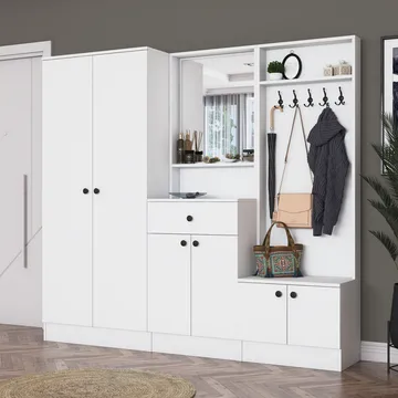 Garderobestativ Wallxpert Hyla (199,4 x 182,2 x 37,5 cm) Hvid - Hvid - Møbler - Entrémøbler - Møbelsæt til hall og entre