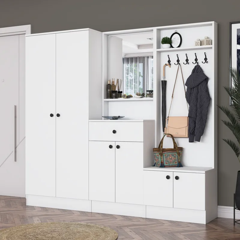 Garderobestativ Wallxpert Hyla (199,4 x 182,2 x 37,5 cm) Hvid - Hvid - Møbler - Entrémøbler - Møbelsæt til hall og entre