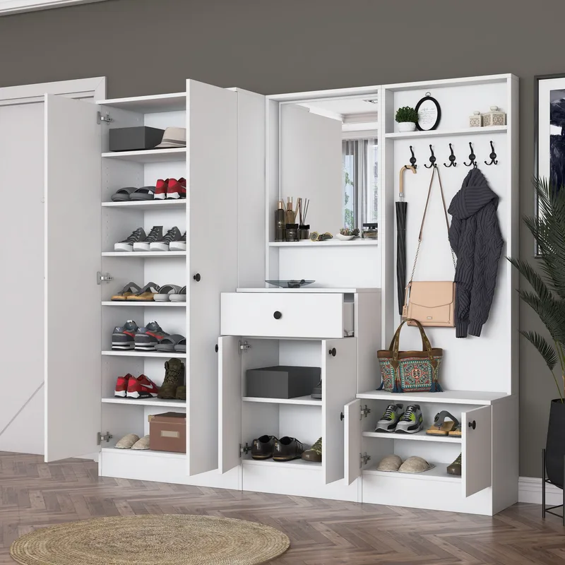 Garderobestativ Wallxpert Hyla (199,4 x 182,2 x 37,5 cm) Hvid - Hvid - Møbler - Entrémøbler - Møbelsæt til hall og entre