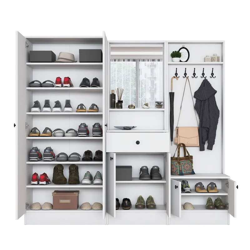 Garderobestativ Wallxpert Hyla (199,4 x 182,2 x 37,5 cm) Hvid - Hvid - Møbler - Entrémøbler - Møbelsæt til hall og entre