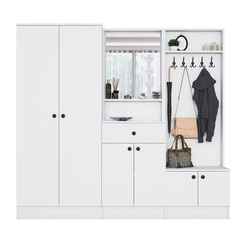 Garderobestativ Wallxpert Hyla (199,4 x 182,2 x 37,5 cm) Hvid - Hvid - Møbler - Entrémøbler - Møbelsæt til hall og entre