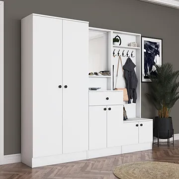 Garderobestativ Wallxpert Hyla (199,4 x 182,2 x 37,5 cm) Hvid - Hvid - Møbler - Entrémøbler - Møbelsæt til hall og entre