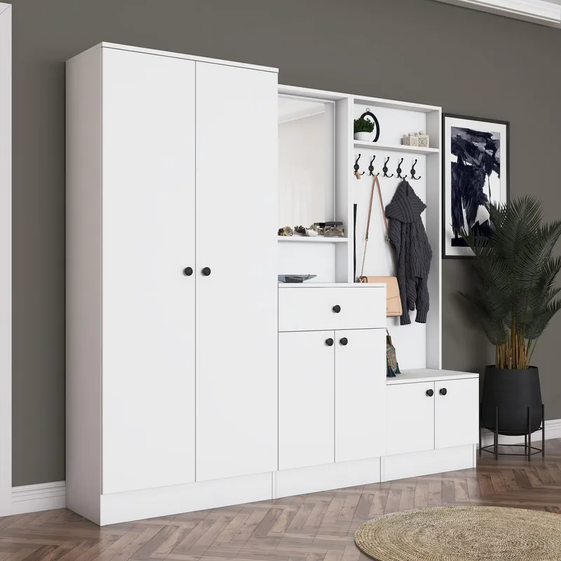 Garderobestativ Wallxpert Hyla (199,4 x 182,2 x 37,5 cm) Hvid - Hvid - Møbler - Entrémøbler - Møbelsæt til hall og entre