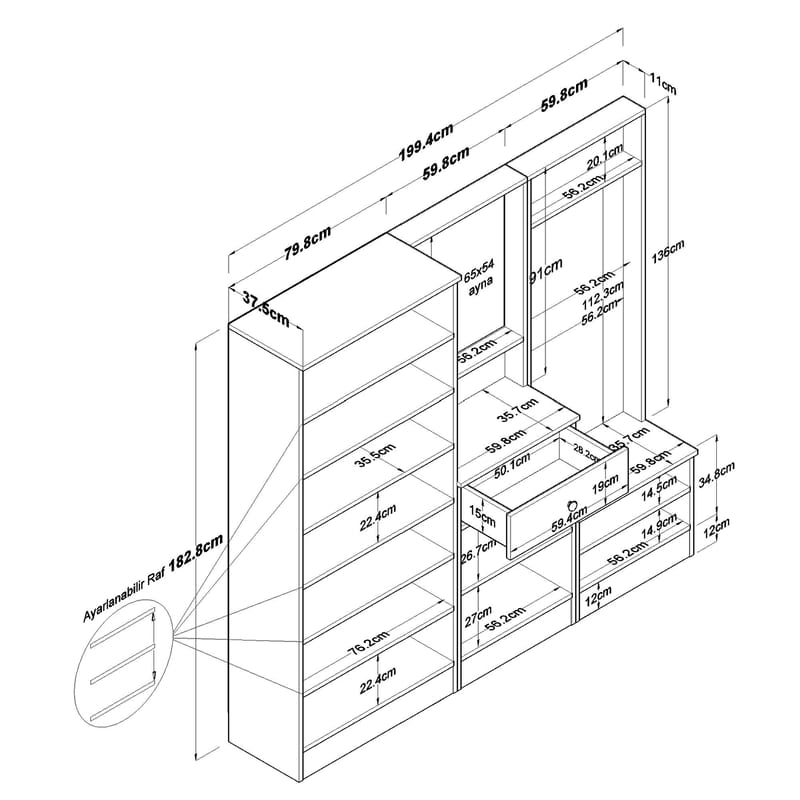 Garderobestativ Wallxpert Hyla (199,4 x 182,2 x 37,5 cm) Hvid - Hvid - Møbler - Entrémøbler - Møbelsæt til hall og entre