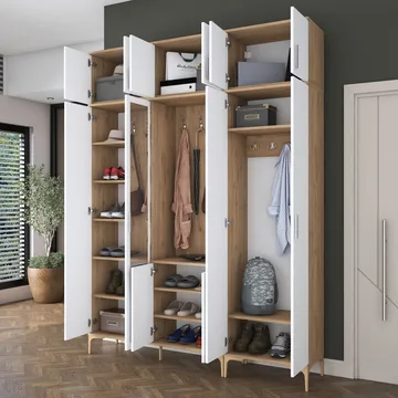 Garderobestativ Wallxpert Isla Hylde (180 x 240 x 37,5 cm) Valnød hvid - Valnød og hvid - Møbler - Entrémøbler - Møbelsæt til hall og entre