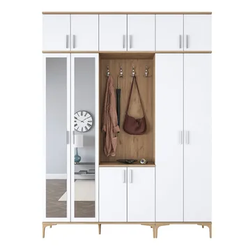 Garderobestativ Wallxpert Isla Hylde (180 x 240 x 37,5 cm) Valnød hvid - Valnød og hvid - Møbler - Entrémøbler - Møbelsæt til hall og entre
