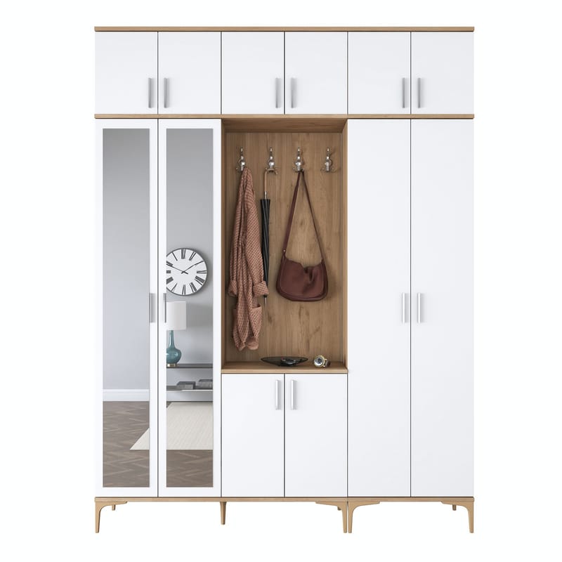 Garderobestativ Wallxpert Isla Hylde (180 x 240 x 37,5 cm) Valnød hvid - Valnød og hvid - Møbler - Entrémøbler - Møbelsæt til hall og entre