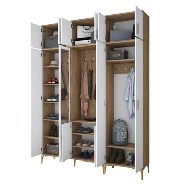 Garderobestativ Wallxpert Isla Hylde (180 x 240 x 37,5 cm) Valnød hvid - Valnød og hvid - Møbler - Entrémøbler - Møbelsæt til hall og entre
