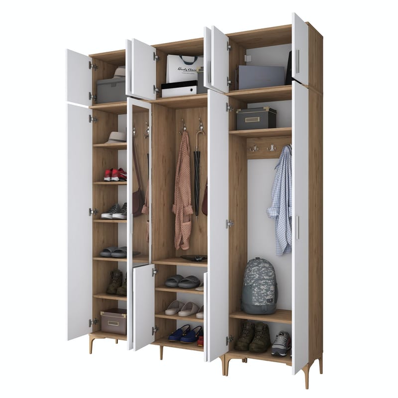 Garderobestativ Wallxpert Isla Hylde (180 x 240 x 37,5 cm) Valnød hvid - Valnød og hvid - Møbler - Entrémøbler - Møbelsæt til hall og entre