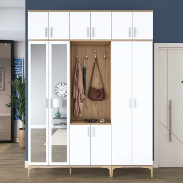 Garderobestativ Wallxpert Isla Hylde v2 (180 x 240 x 37,5 cm) Valnød hvid - Valnød og hvid - Møbler - Entrémøbler - Møbelsæt til hall og entre