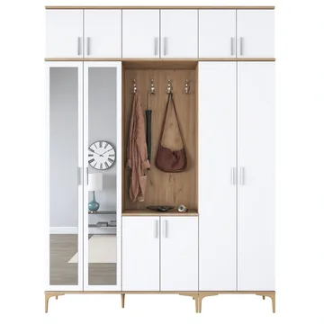 Garderobestativ Wallxpert Isla Hylde v2 (180 x 240 x 37,5 cm) Valnød hvid - Valnød og hvid - Møbler - Entrémøbler - Møbelsæt til hall og entre