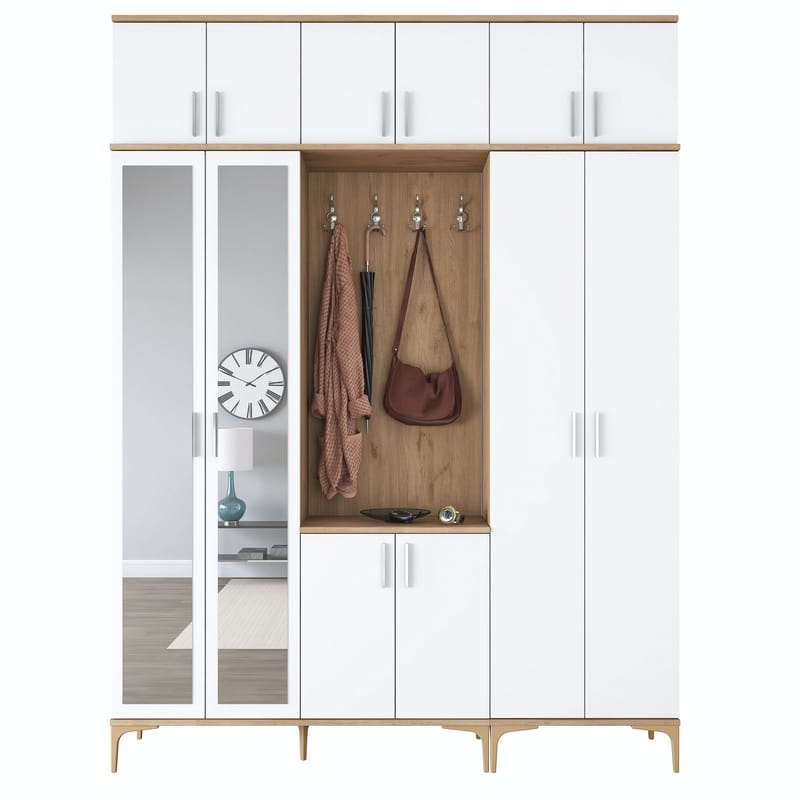 Garderobestativ Wallxpert Isla Hylde v2 (180 x 240 x 37,5 cm) Valnød hvid - Valnød og hvid - Møbler - Entrémøbler - Møbelsæt til hall og entre
