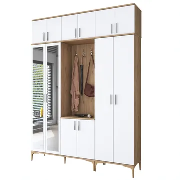 Garderobestativ Wallxpert Isla Hylde v2 (180 x 240 x 37,5 cm) Valnød hvid - Valnød og hvid - Møbler - Entrémøbler - Møbelsæt til hall og entre