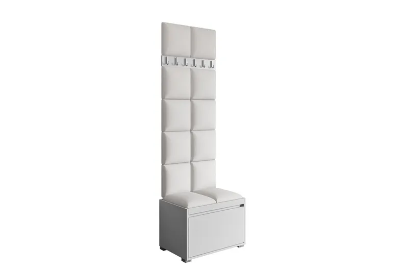Grawis Bænk med 12 stk Vægdekoration 30x30 cm, Hvid
