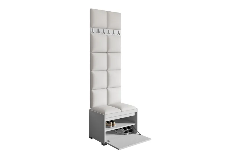 Grawis Bænk med 6 stk Vægdekoration 60x30 cm - Hvid - Møbler - Entrémøbler - Møbelsæt til hall og entre