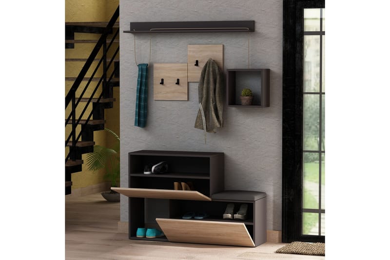 Homitis entremøbel - Mørkegrå / træ - Møbler - Entrémøbler - Møbelsæt til hall og entre