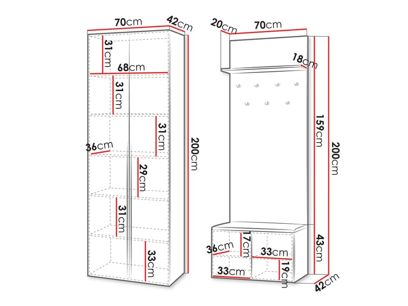 møbelsæt Garderobe KERKIN I beige - Møbler - Entrémøbler - Møbelsæt til hall og entre