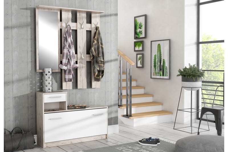 Breslau Entrémøbelsæt 98x180 cm - Beige / brun / hvid - Møbler - Entrémøbler - Møbelsæt til hall og entre