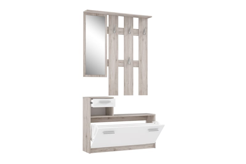 Breslau Entrémøbelsæt 98x180 cm - Beige / brun / hvid - Møbler - Entrémøbler - Møbelsæt til hall og entre