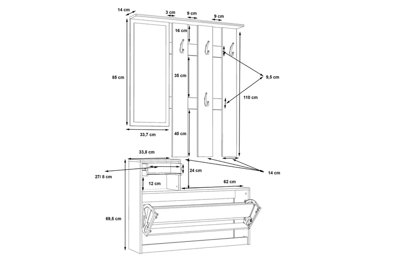 Breslau Entrémøbelsæt 98x180 cm - Beige / brun / hvid - Møbler - Entrémøbler - Møbelsæt til hall og entre