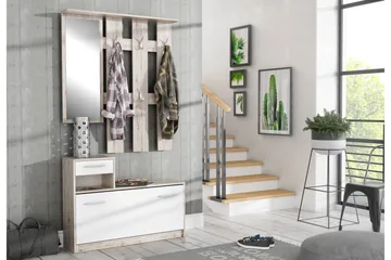 Breslau Entrémøbelsæt 98x180 cm - Beige / brun / hvid - Møbler - Entrémøbler - Møbelsæt til hall og entre