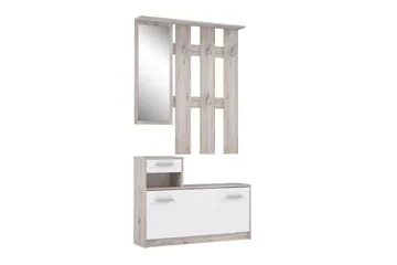 Breslau Entrémøbelsæt 98x180 cm - Beige / brun / hvid - Møbler - Entrémøbler - Møbelsæt til hall og entre