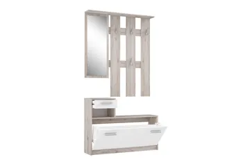 Breslau Entrémøbelsæt 98x180 cm - Beige / brun / hvid - Møbler - Entrémøbler - Møbelsæt til hall og entre